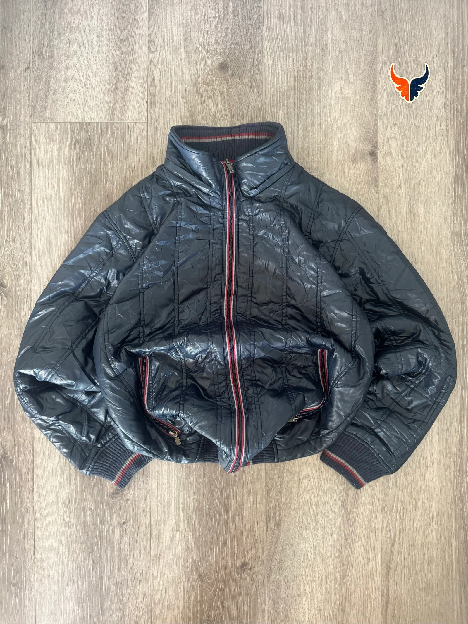 Converse All Star Navy Puffer Jacket Quilted Bomber Winter Vintage Y2K LL
